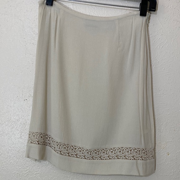 90s Campagnie Internationale Express Off White Skirt w/ Embroidery - Picture 1 of 6